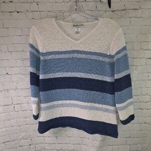 Pendleton Vintage Blue Striped V-Neck Cotton Blend Coastal Sweater Size MP